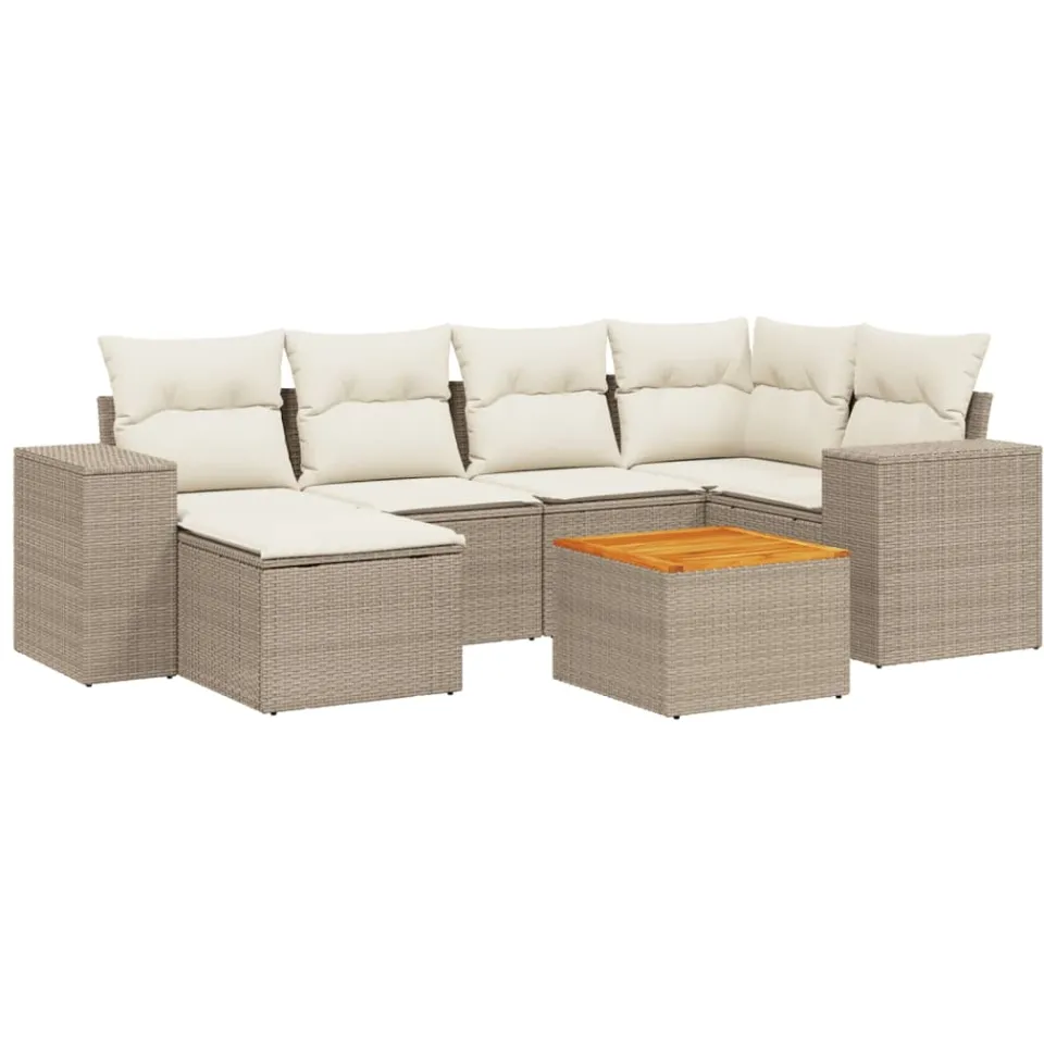 vidaXL 7-delige Loungeset met kussens poly rattan beige, foto 3