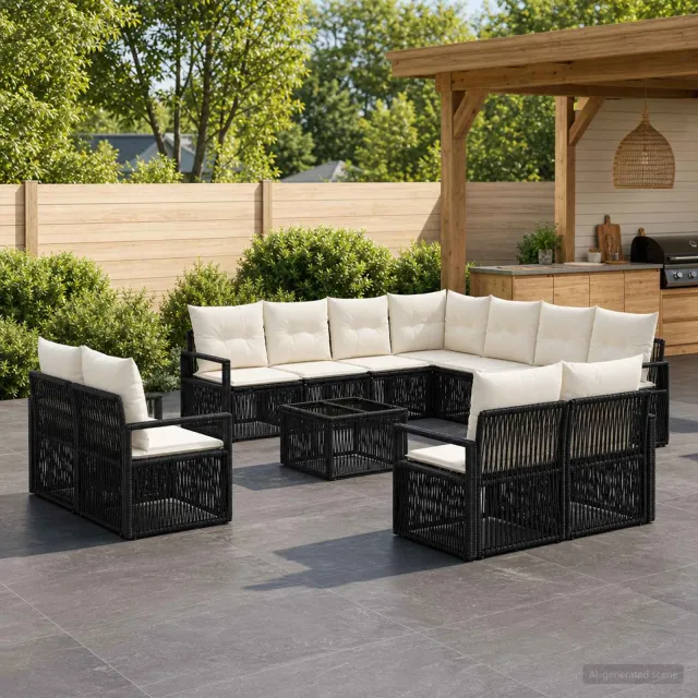 vidaXL Tuinbankenset 12 st Zwart poly rattan