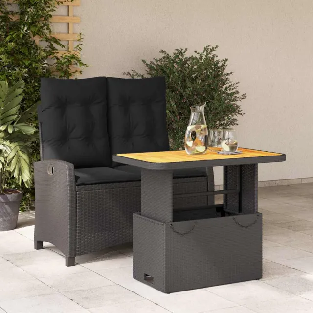 vidaXL 2-delige Tuinset met kussens poly rattan zwart, foto 2