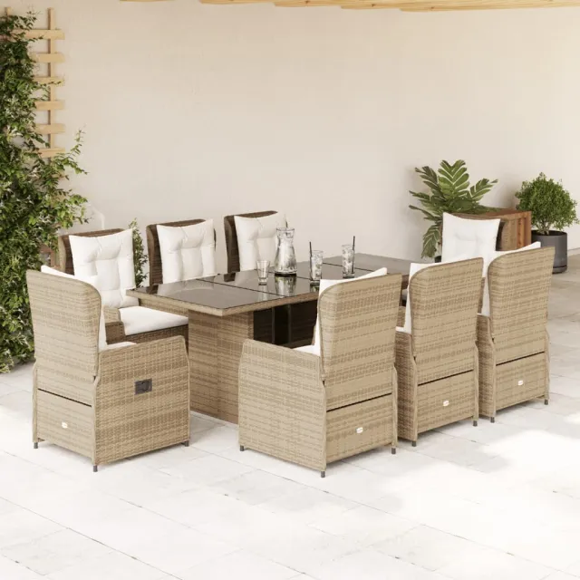 vidaXL 9-delige Tuinset met kussens poly rattan beige, foto 2