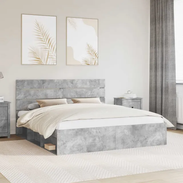 vidaXL Bedframe met hoofdeinde Beton 180 x 200 cm Massief grenenhout Grijs