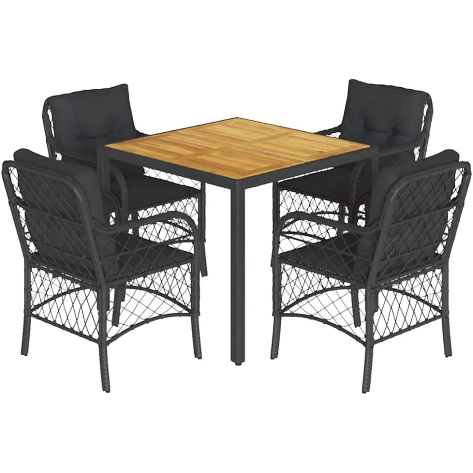 vidaXL 5-delige Tuinset met kussens poly rattan zwart, foto 3