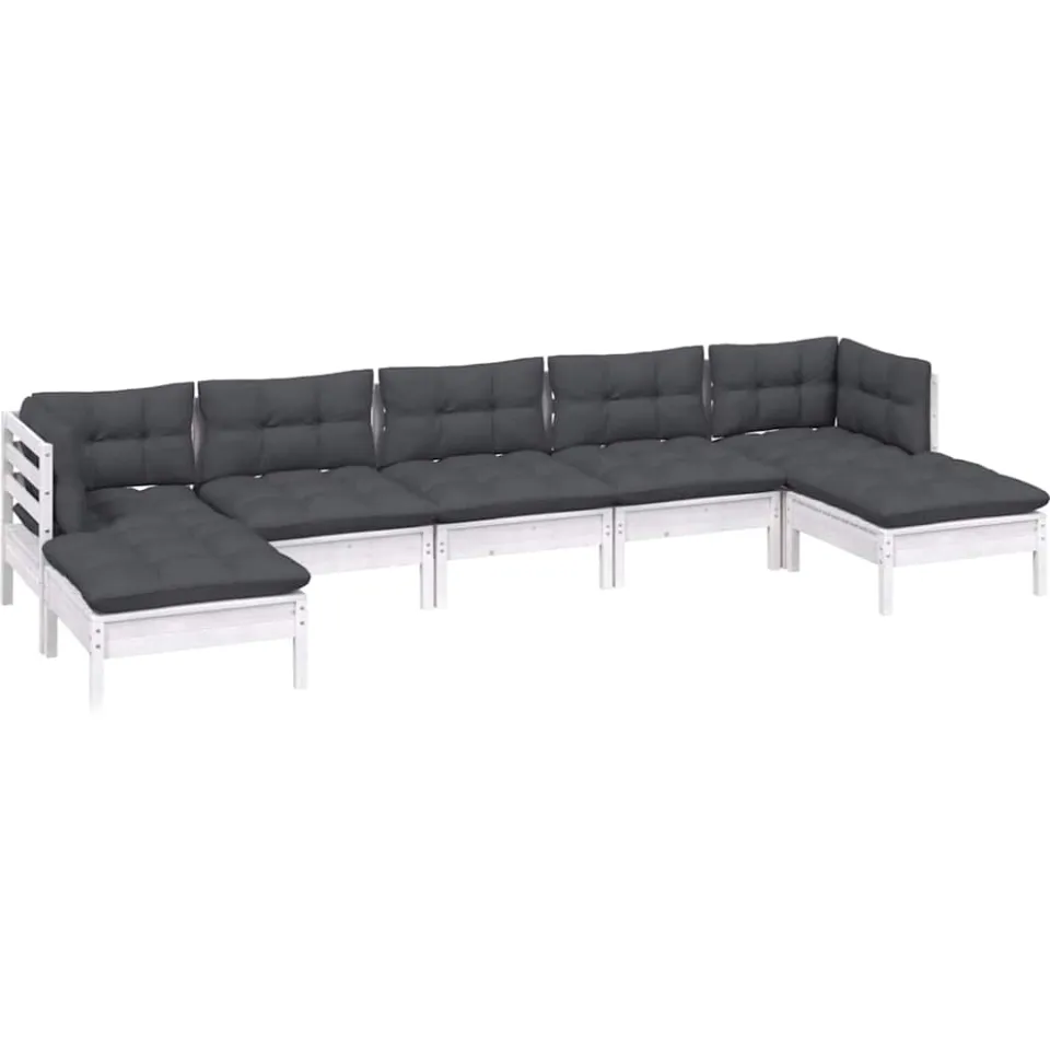 vidaXL 7-delige Loungeset met kussens grenenhout wit