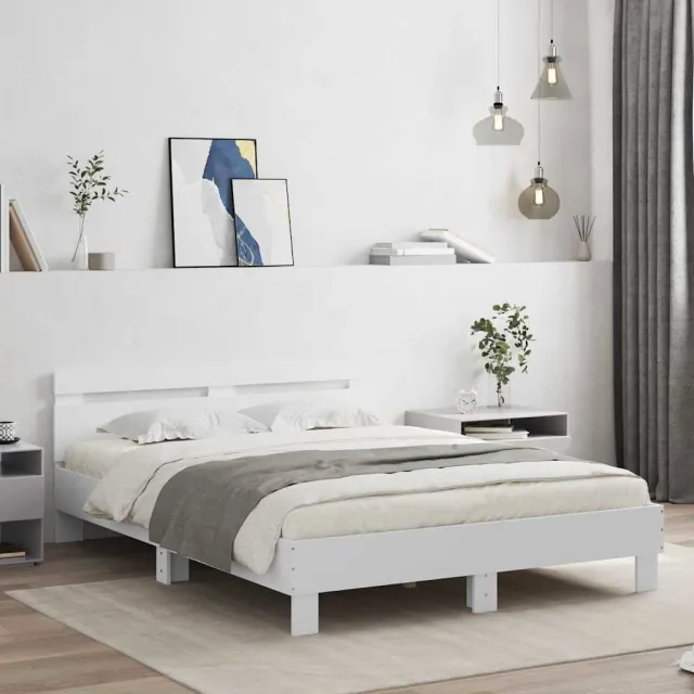 vidaXL Bedframe met LED-stripverlichting Wit 152 x 203 cm Bewerkt hout