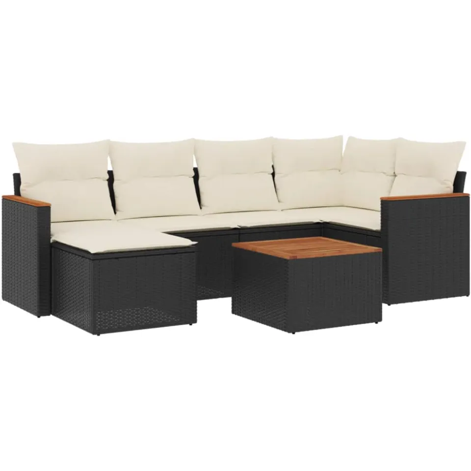 vidaXL 7-delige Loungeset met kussens poly rattan zwart, foto 3