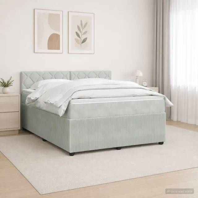 vidaXL Boxspringbed met matras Lichtgrijs 180 x 200 cm Fluweel