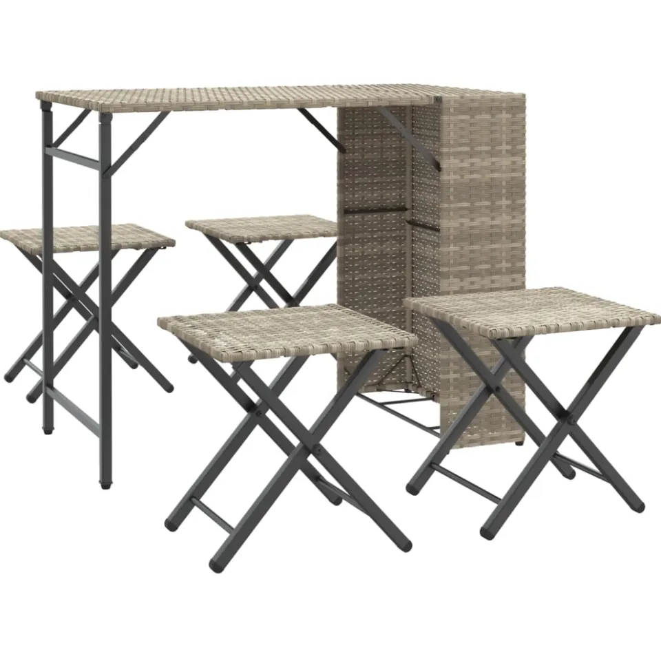 vidaXL 5-delige Tuinset inklapbaar poly rattan lichtgrijs