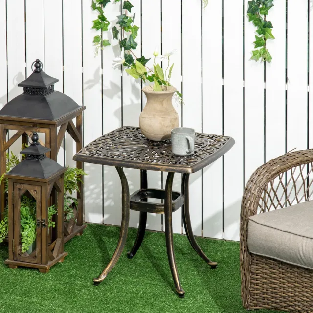 HAUSS SPOLE Tuintafel - Bijzettafel Met Parasolgat En Verstelbare Voeten - Voor Tuin En Balkon - Aluminium In Brons - 54 x 54 x 52,5 cm Bronze