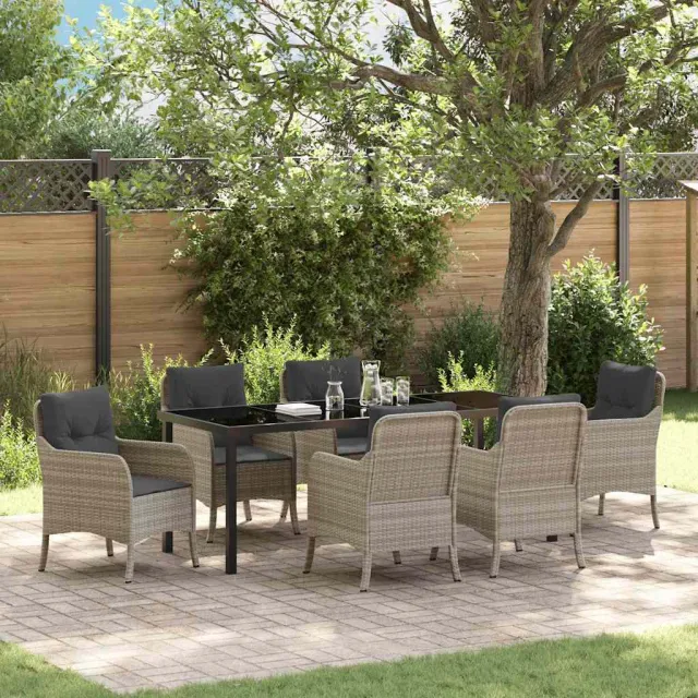 vidaXL Tuin eettafelset 7 st Lichtgrijs poly rattan