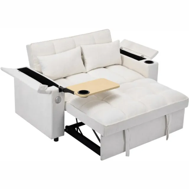 Rolipo 2-zits Slaapbank- 3-In-1 Bank met Slaapfunctie - Verstelbare Bedbank - Fauteuilmet Verstelbare Rugleuning en 2 kussens met slaapfunctie - Beige