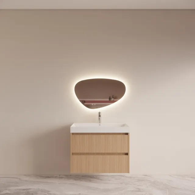 Boss & Wessing Badmeubelset BWS Riga Met Lako Wastafel Wit 80 cm Licht Eiken Japandi Bruin