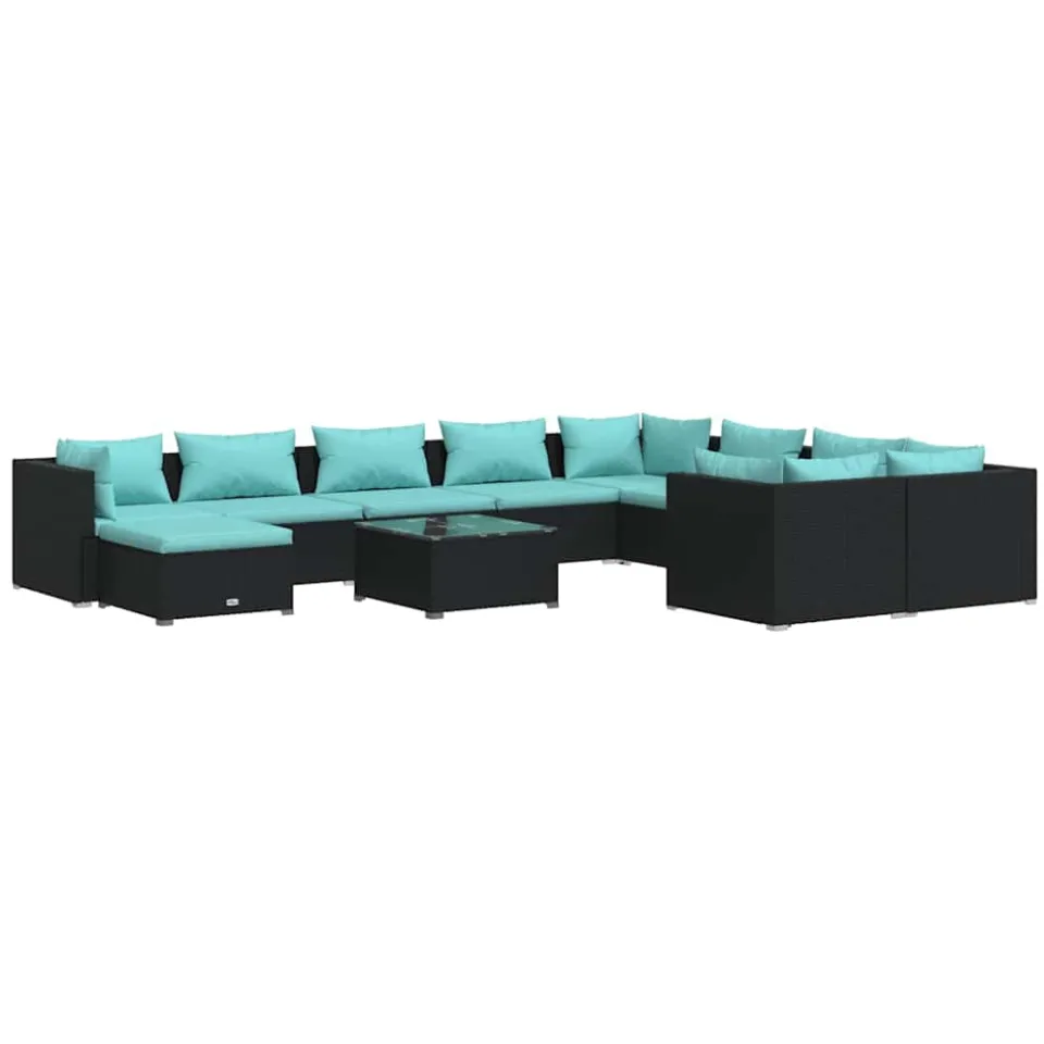 vidaXL 11-delige Loungeset met kussens poly rattan zwart
