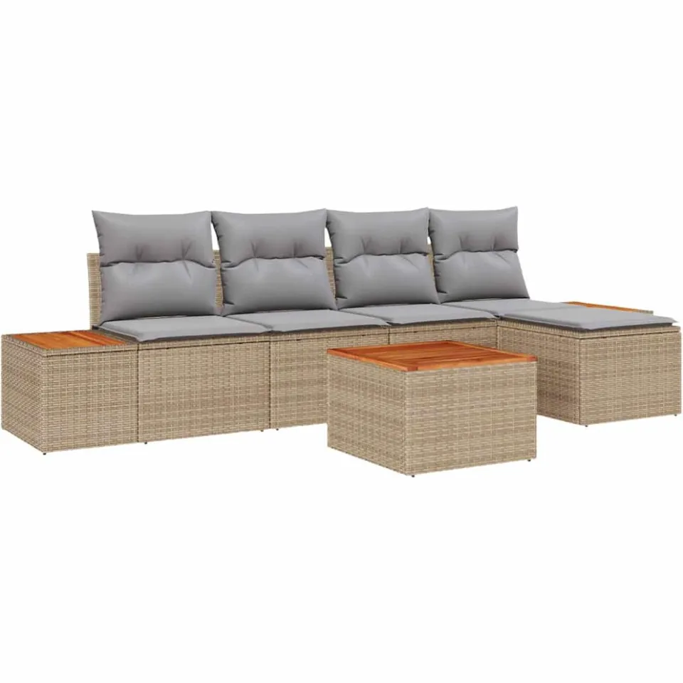 vidaXL Tuinbankenset 6 st Beige Poly riet
