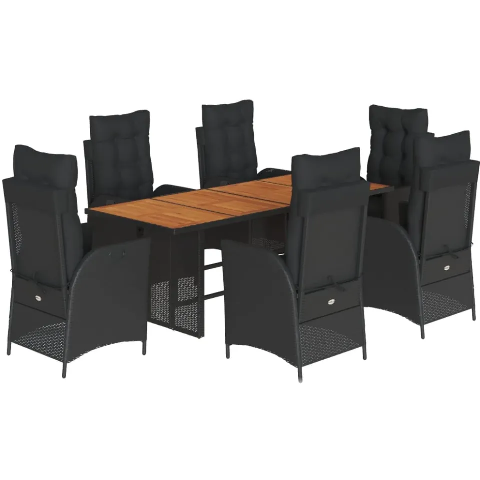 vidaXL 7-delige Tuinset met kussens poly rattan zwart, foto 3