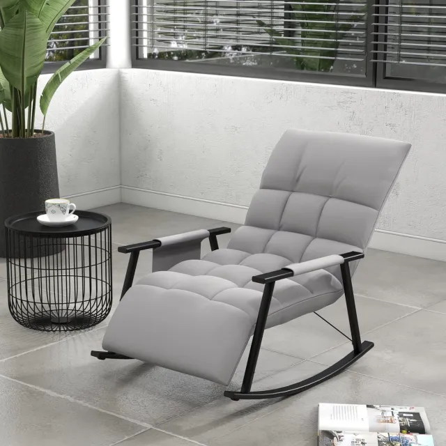 MODENUIT Fauteuil 134 x 60 x 70 cm - Verstelbare Rugleuning En Voetensteun - Wonen En Lezen - Stof - Grijs