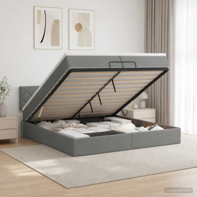 vidaXL Ottoman bed met matras Donkergrijs 200 x 200 cm Stof
