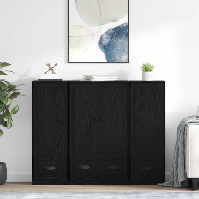 vidaXL Hoge kast 3 st Zwart Eiken 132 x 35,5 x 103,5 cm Bewerkt hout
