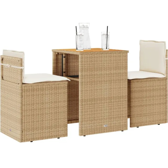 vidaXL 3-delige Bistroset met kussens poly rattan beige