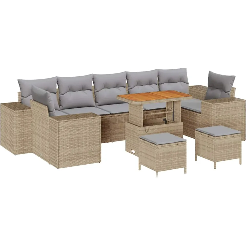 vidaXL Tuin Sofa Set 10 st Beige poly rattan, foto 4