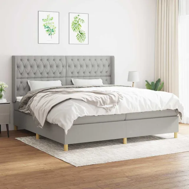 vidaXL Boxspring met matras stof lichtgrijs 200x200 cm grijs