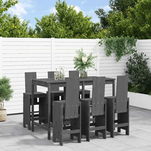 vidaXL 7-delige Tuinbarset massief grenenhout grijs, foto 2