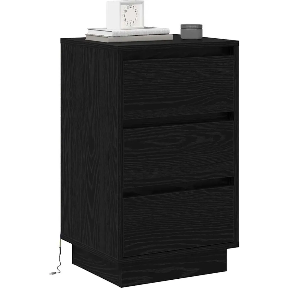 vidaXL Nachtkastje Zwart Eiken 39 x 34,5 x 65 cm Bewerkt hout
