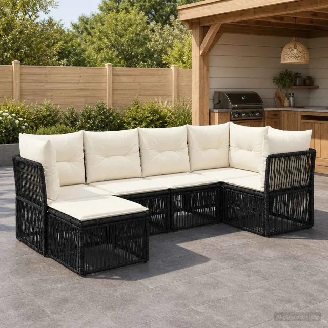 vidaXL Tuinbankenset 6 st 6-zits Zwart poly rattan, foto 2
