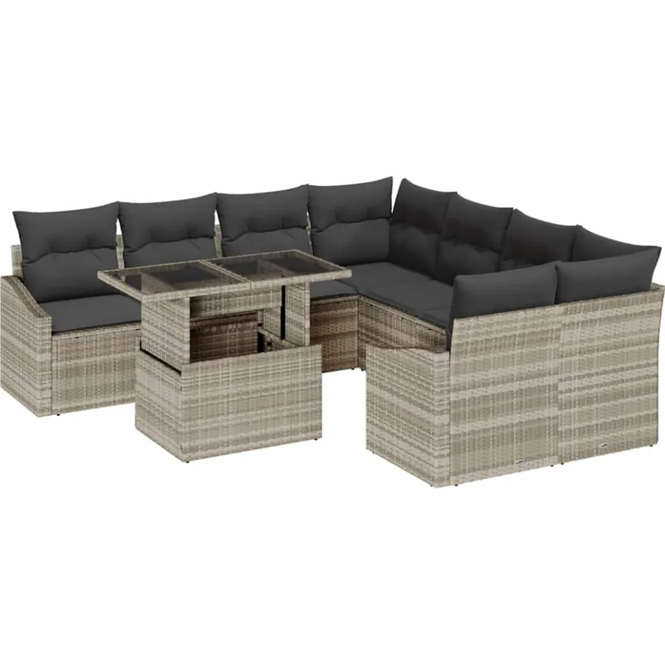 vidaXL Tuin Sofa Set 9 st Lichtgrijs poly rattan