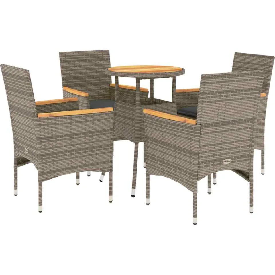 vidaXL 5-delige Loungeset met kussens poly rattan en acaciahout grijs, foto 3