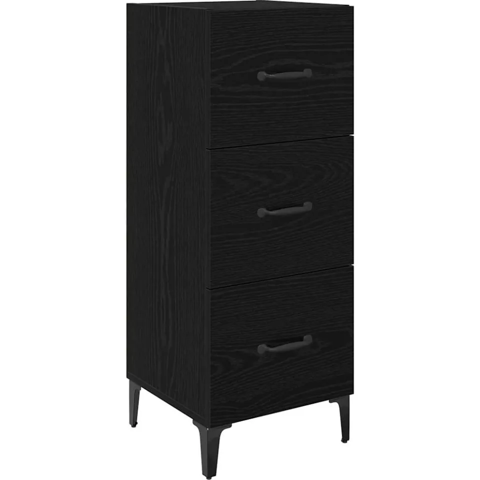 vidaXL Dressoir Zwart Eiken 34,5 x 34 x 90 cm Bewerkt hout, foto 3