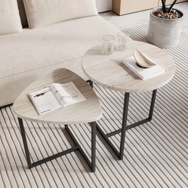 CHICFURN Salontafel - 2-delige set - Nestbaar - Metalen frame - Licht eiken Amerikaans wit eiken
