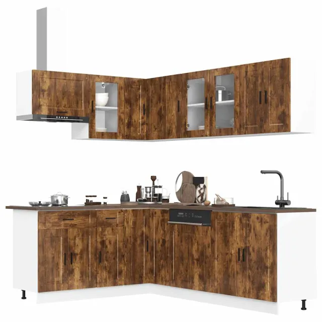 vidaXL 11-delige Keukenkastenset Porto bewerkt hout gerookt eiken
