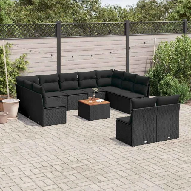 vidaXL 12-delige Loungeset met kussens poly rattan zwart, foto 2