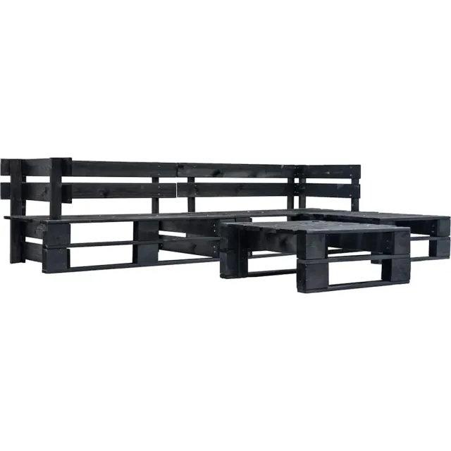 vidaXL 4-delige Loungeset pallet hout zwart, foto 2