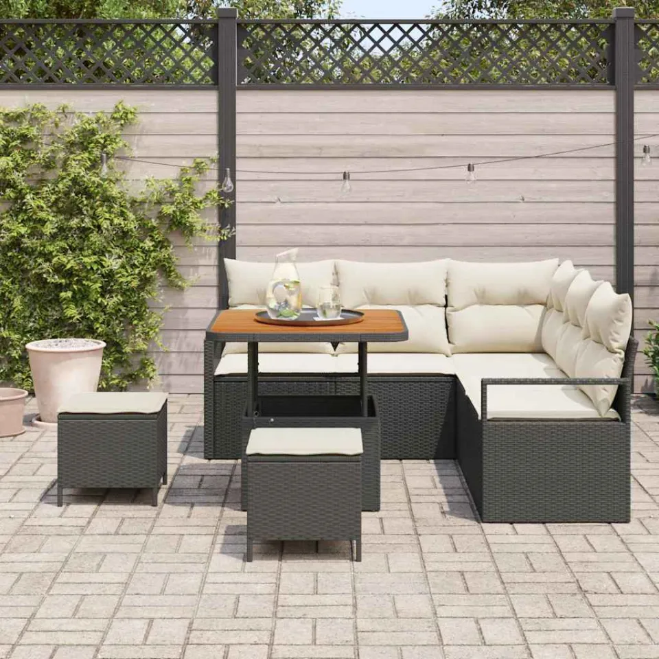 vidaXL Tuinbankenset 8 st Zwart poly rattan, foto 3