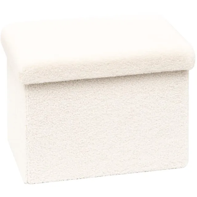 Ibenzoa Opvouwbare Fluwelen Zitpoef met Opbergruimte en Sterk MDF Frame, 42 x 32 x 32 cm wit