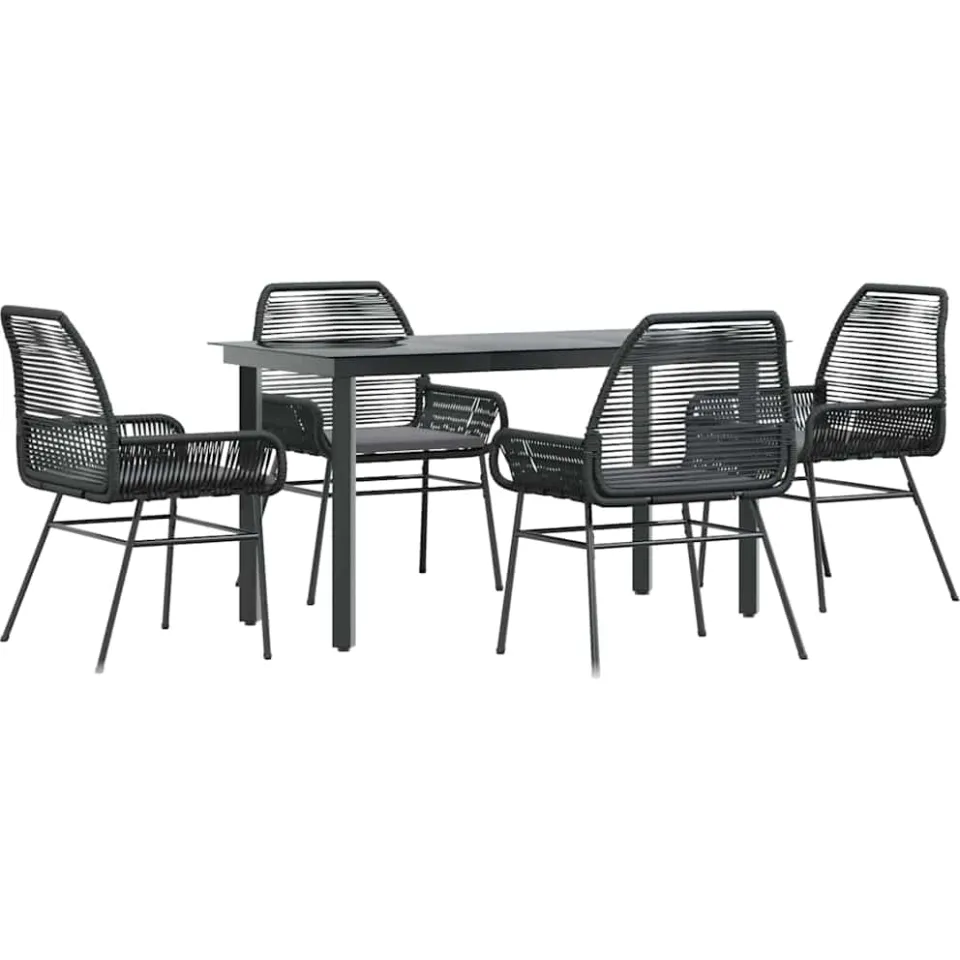 vidaXL 5-delige Tuinset met kussens poly rattan glas zwart