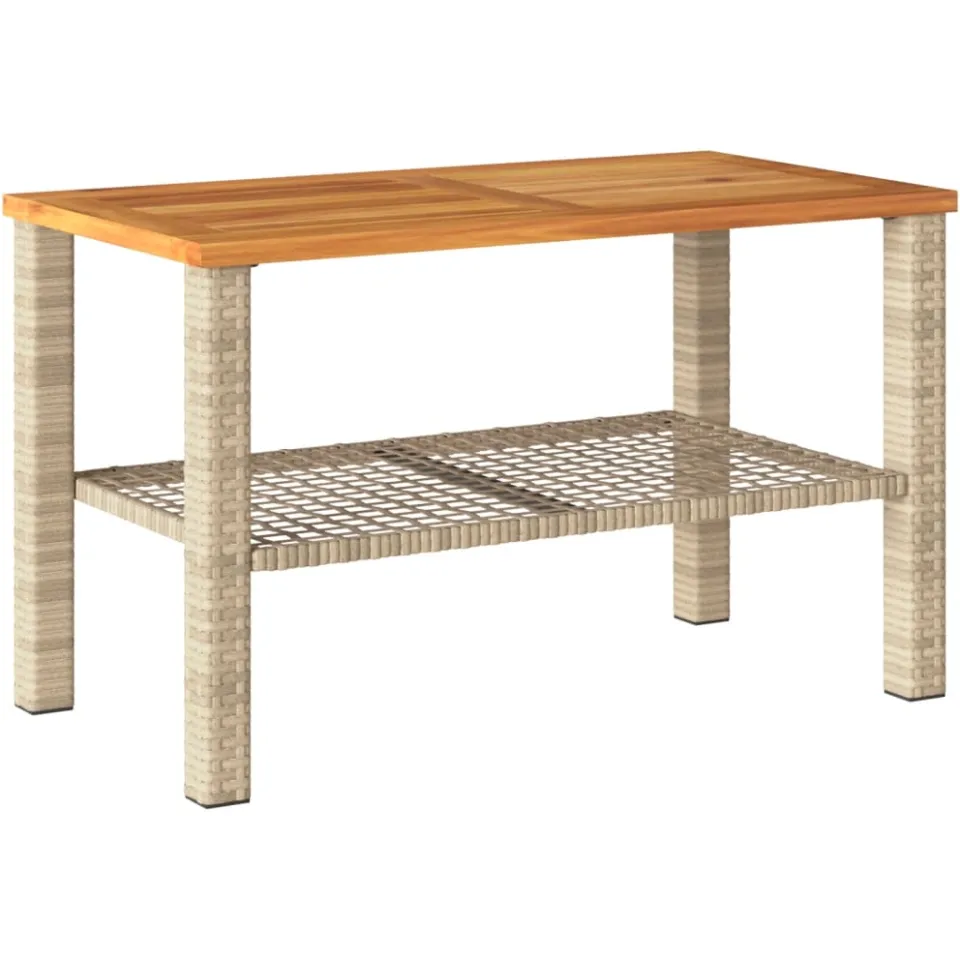 vidaXL Tuintafel 70x38x42 cm poly rattan en acaciahout beige