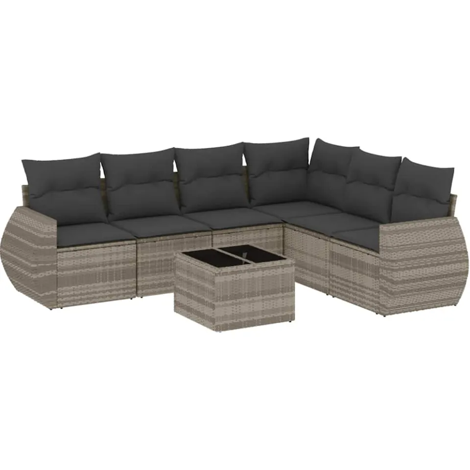 vidaXL 7-delige Loungeset met kussens poly rattan lichtgrijs grijs, foto 4