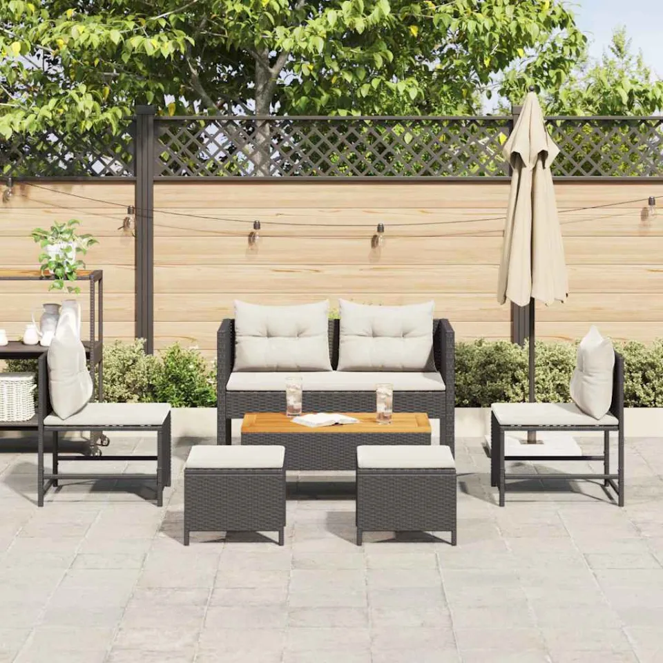 vidaXL Tuinbankenset 6 st Zwart en Crème poly rattan, foto 2