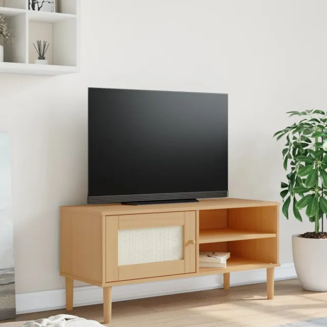 vidaXL Tv-meubel SENJA 106x40x49 cm rattan massief grenenhout bruin, foto 2