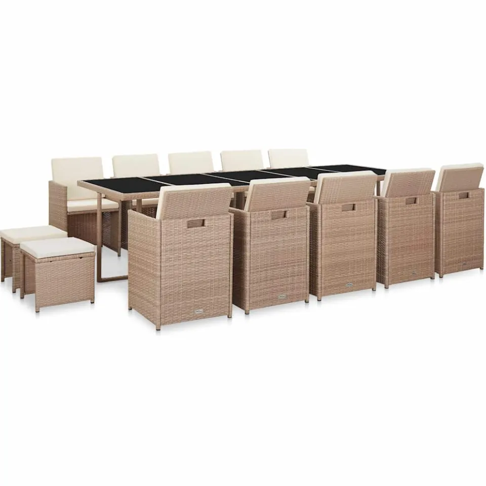vidaXL 15-delige Tuinset met kussens poly rattan beige, foto 2