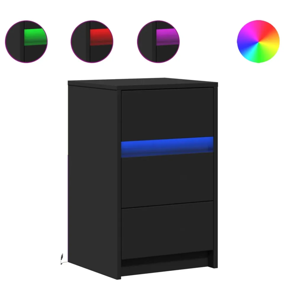 vidaXL Nachtkastje met LED-verlichting bewerkt hout zwart, foto 3