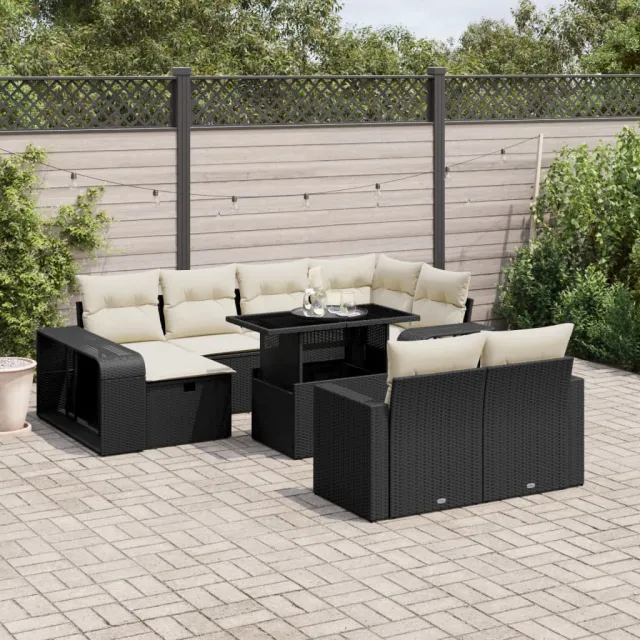 vidaXL 11-delige Loungeset met kussens poly rattan zwart, foto 2