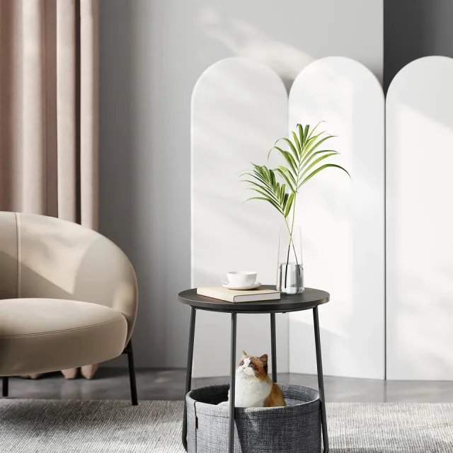 uJOY Bijzettafel - Praktische opbergmand - Compact en ruimtebesparend ontwerp - Zwart - Verstelbare voetjes - Moderne uitstraling