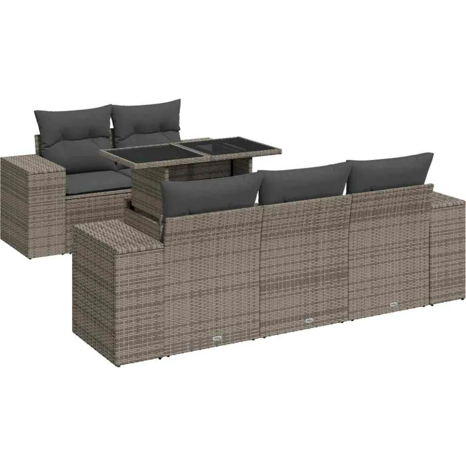 vidaXL 6-delige Loungeset met kussens poly rattan grijs, foto 3
