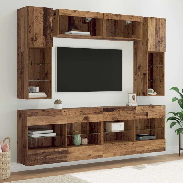 vidaXL TV-wandkastenset 6 st 197 x 30 x 60,5 cm Oudhout Bruin