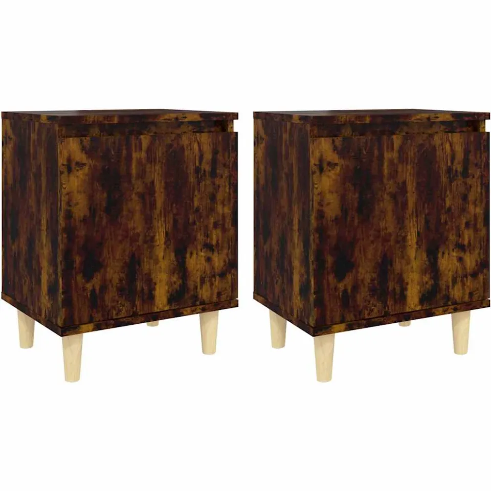 vidaXL Nachtkastjes 2 st met houten poten 40x30x50 cm gerookt eiken Bruin