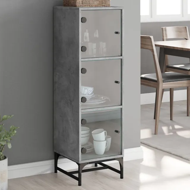 vidaXL Hoge kast met glazen deuren 35x37x120 cm betongrijs