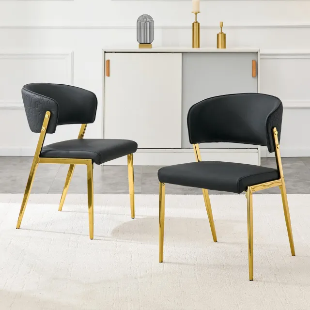HAUSS SPOLE Eetkamerstoel Set Van 2 - Moderne Design Stoel Met Zachte Zitting En Gebogen Rugleuning - Voor Eetkamer Woonkamer En Kantoor - Metaal Zwart